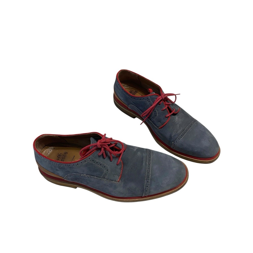 Johnston & Murphy J&M 1850 Blue Suede Cap Toe Oxfords Red Laces Men's 11.5 M